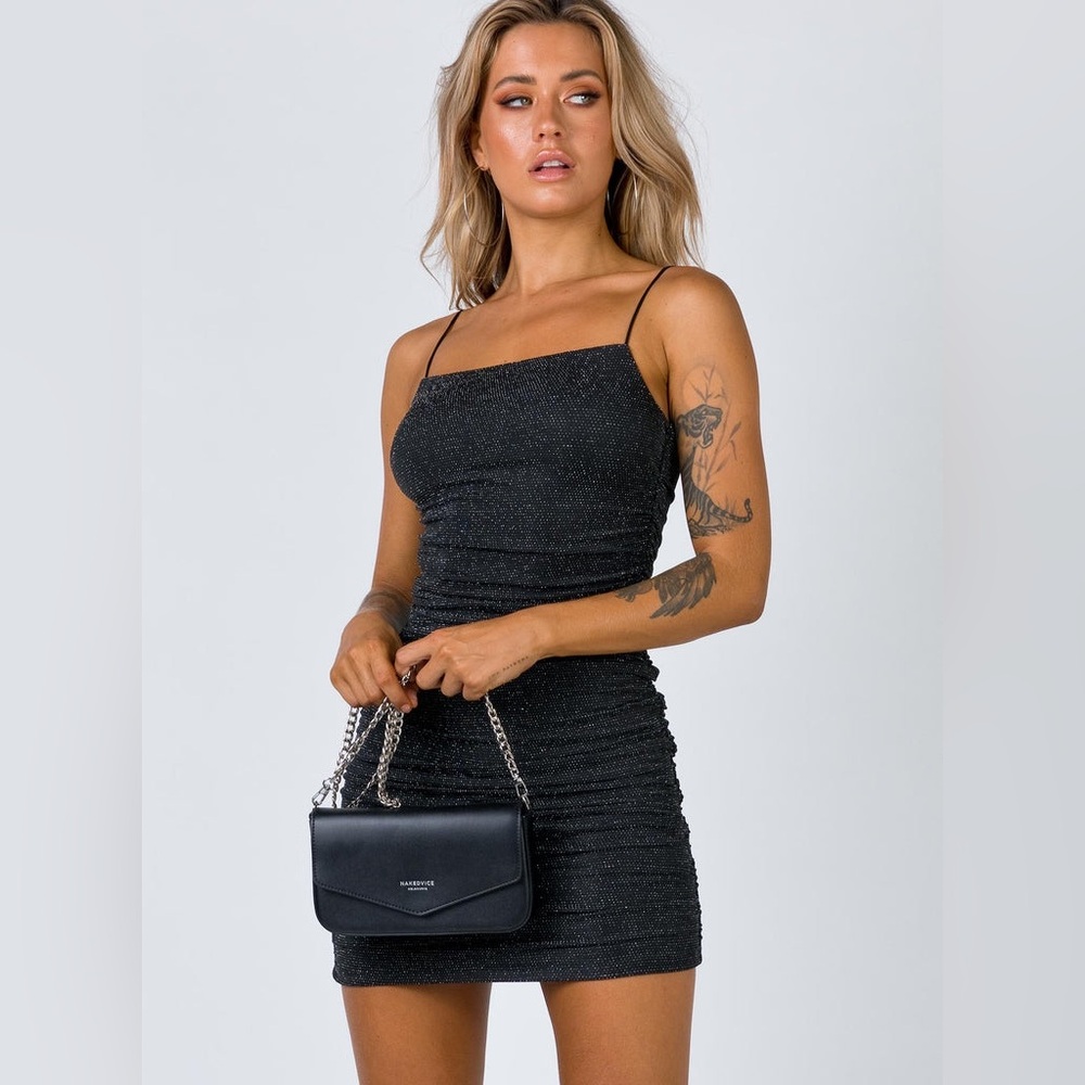 Princess Polly Reeva Black Sparkle Slip Mini Dress with Spaghetti Straps